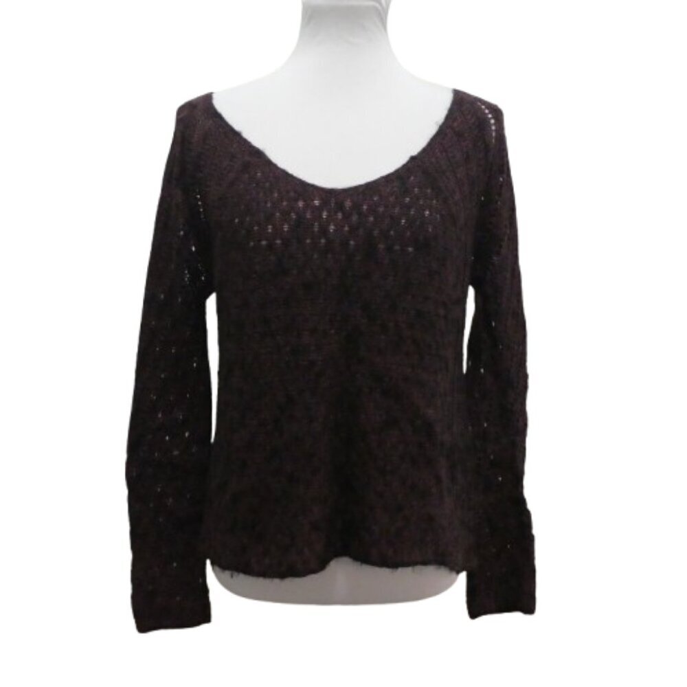 AE American Eagle Purple Crochet Bell Sleeve Wool Blend Boho Sweater Womens M
